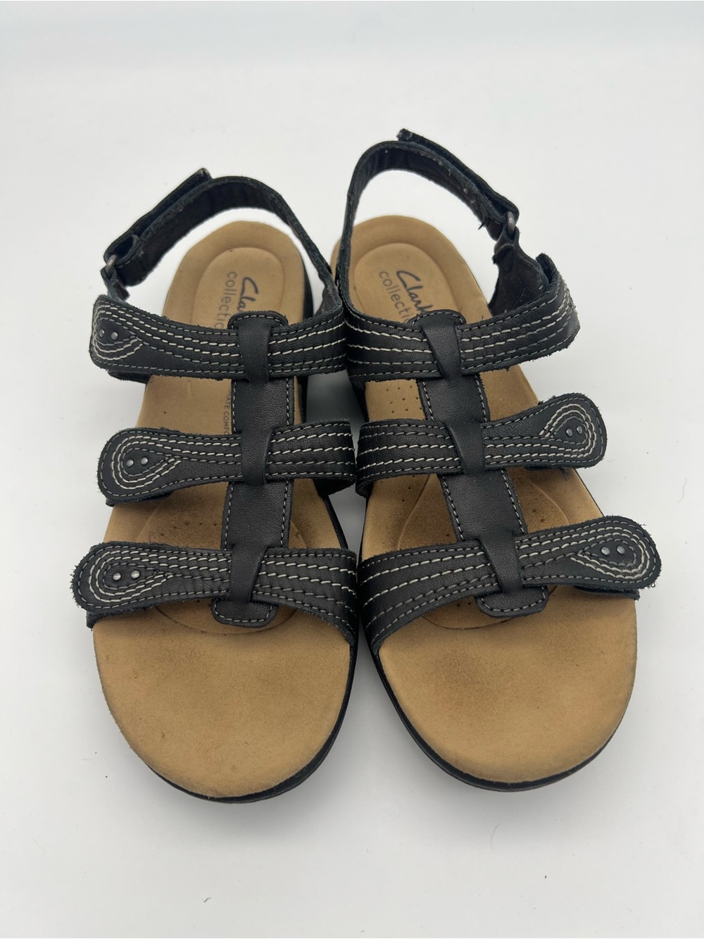CLARKS Collection Laurieann Vine Black Leather Women Comfort Sandals Size 8 - Picture 2 of 8